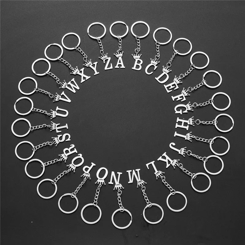 NEW Crown 26 Initials Letter Keychain for Women Stainless Steel Alphabet Pendant Keyrings Girls Handbag Wallet Key Chain Jewelry