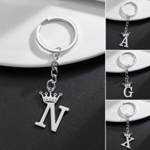 NEW Crown 26 Initials Letter Keychain for Women Stainless Steel Alphabet Pendant Keyrings Girls Handbag Wallet Key Chain Jewelry
