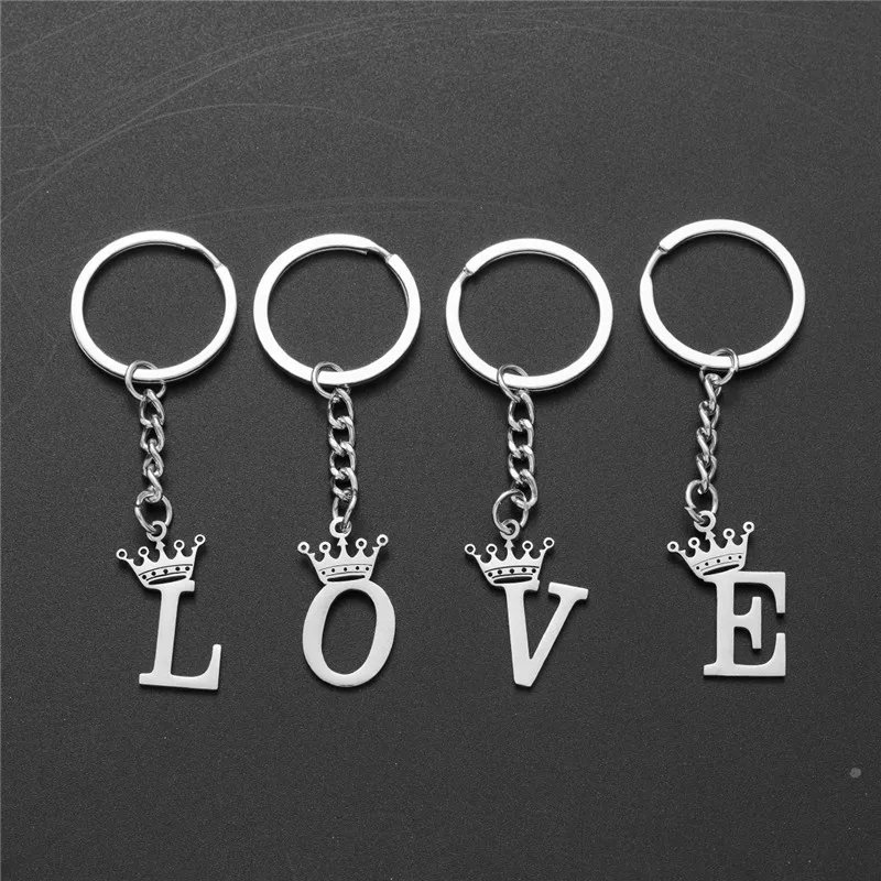 NEW Crown 26 Initials Letter Keychain for Women Stainless Steel Alphabet Pendant Keyrings Girls Handbag Wallet Key Chain Jewelry
