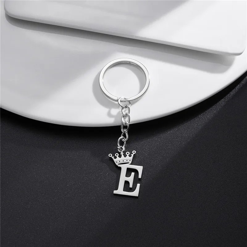 NEW Crown 26 Initials Letter Keychain for Women Stainless Steel Alphabet Pendant Keyrings Girls Handbag Wallet Key Chain Jewelry