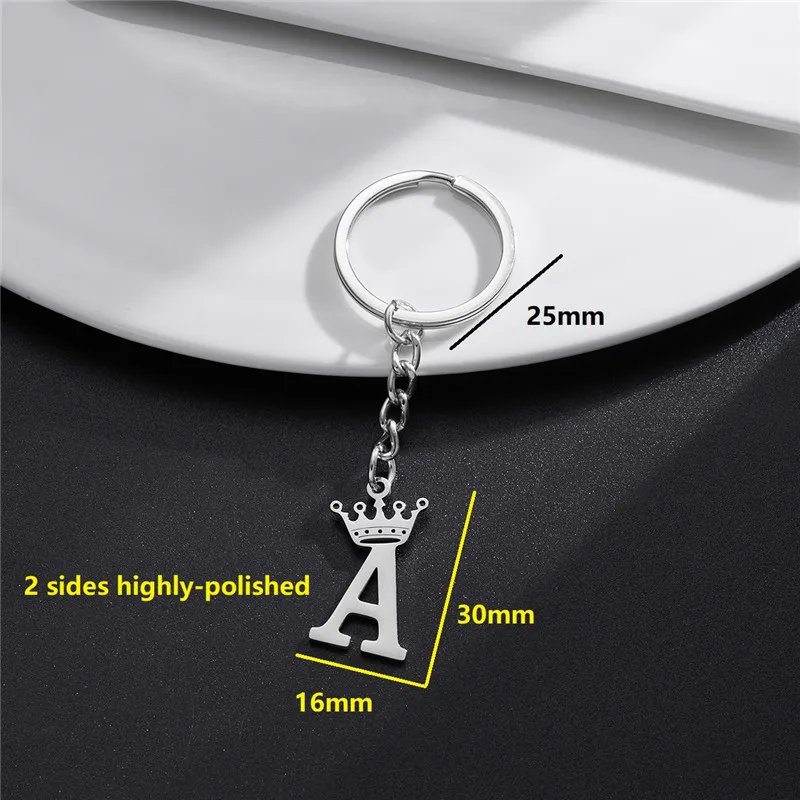 NEW Crown 26 Initials Letter Keychain for Women Stainless Steel Alphabet Pendant Keyrings Girls Handbag Wallet Key Chain Jewelry