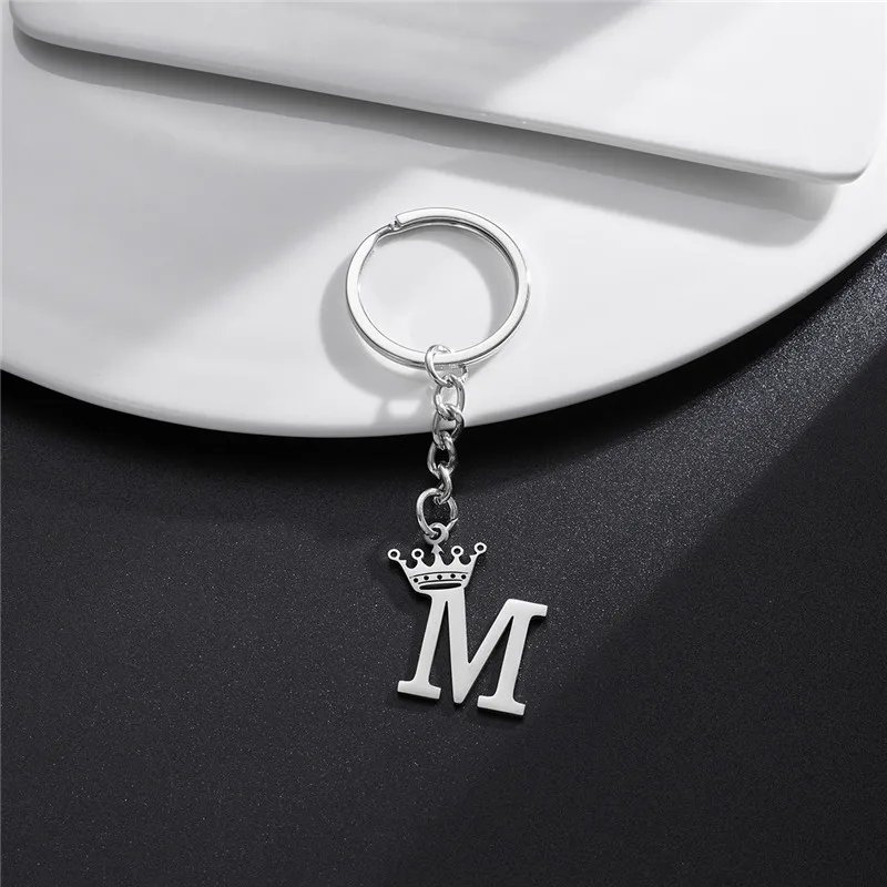 NEW Crown 26 Initials Letter Keychain for Women Stainless Steel Alphabet Pendant Keyrings Girls Handbag Wallet Key Chain Jewelry