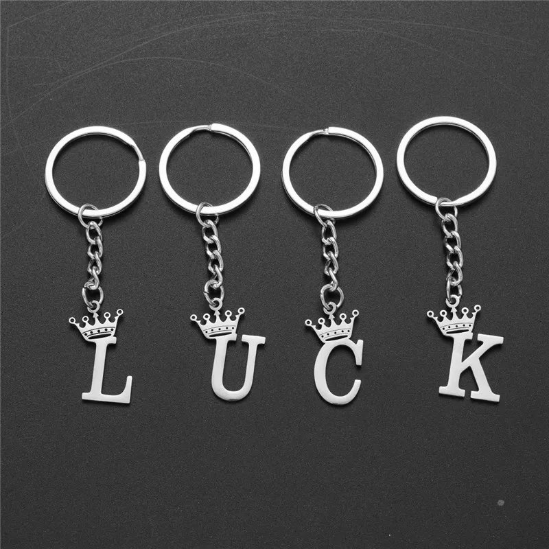 NEW Crown 26 Initials Letter Keychain for Women Stainless Steel Alphabet Pendant Keyrings Girls Handbag Wallet Key Chain Jewelry
