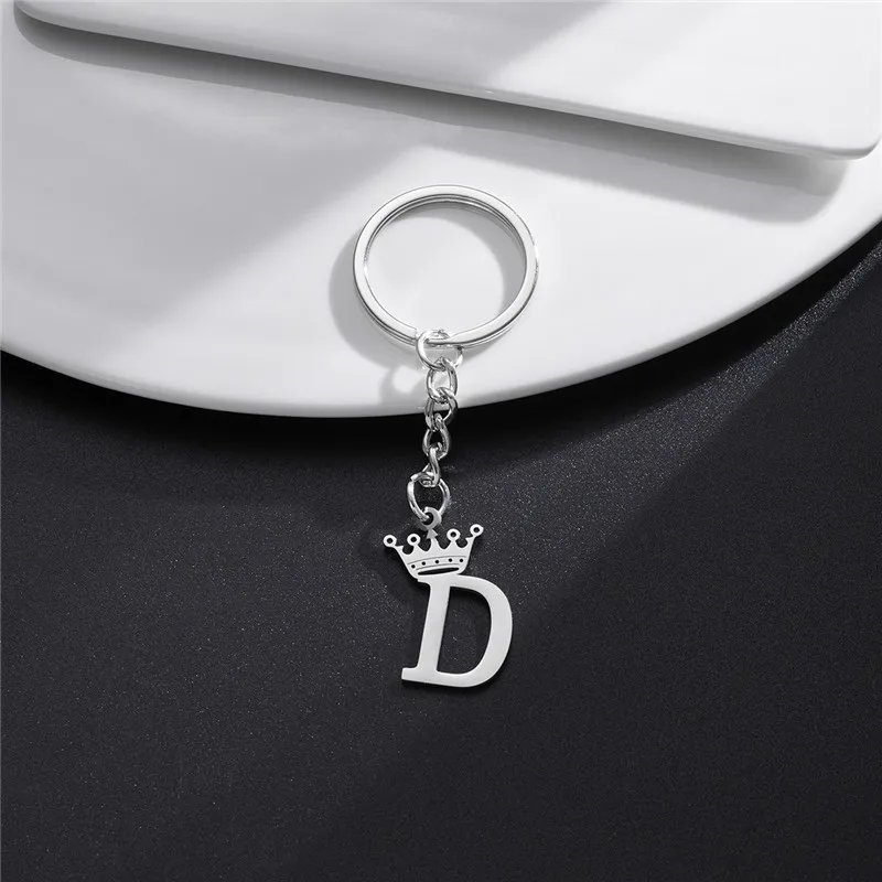 NEW Crown 26 Initials Letter Keychain for Women Stainless Steel Alphabet Pendant Keyrings Girls Handbag Wallet Key Chain Jewelry