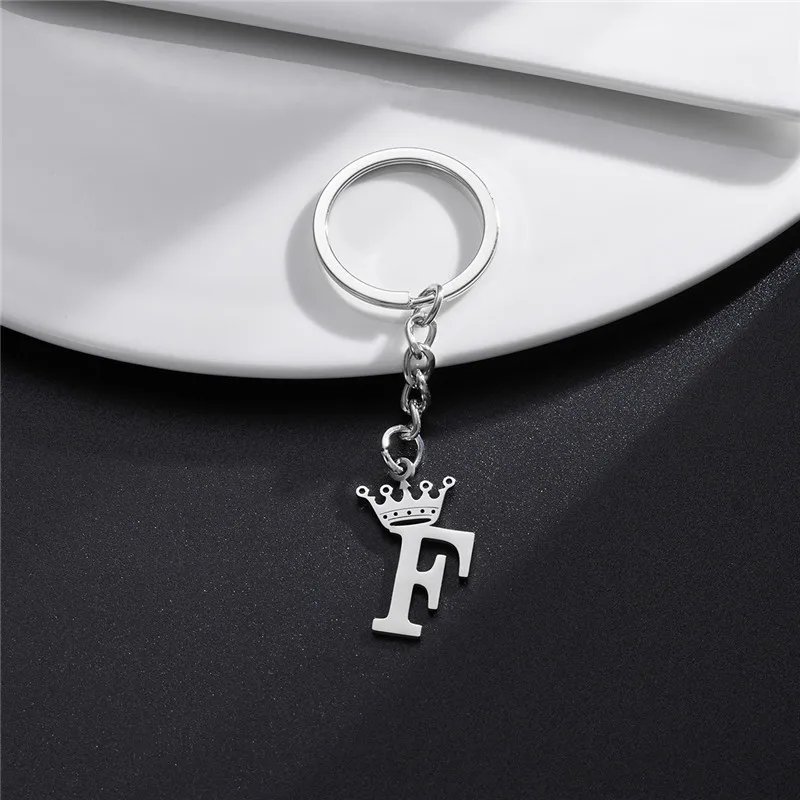 NEW Crown 26 Initials Letter Keychain for Women Stainless Steel Alphabet Pendant Keyrings Girls Handbag Wallet Key Chain Jewelry