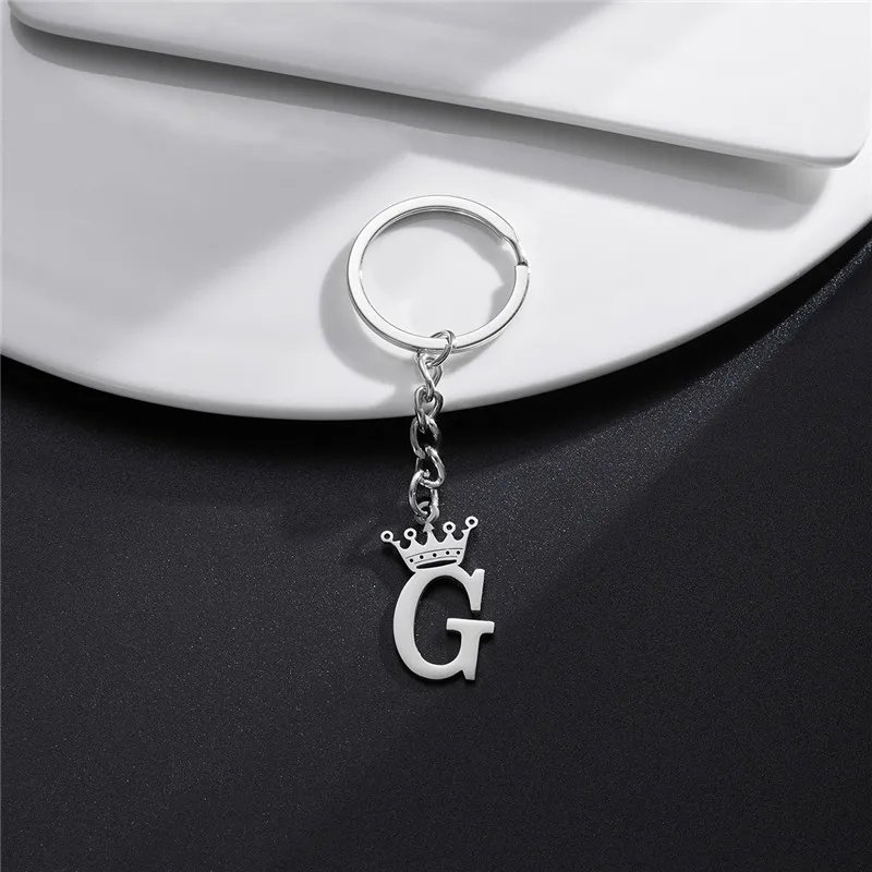NEW Crown 26 Initials Letter Keychain for Women Stainless Steel Alphabet Pendant Keyrings Girls Handbag Wallet Key Chain Jewelry