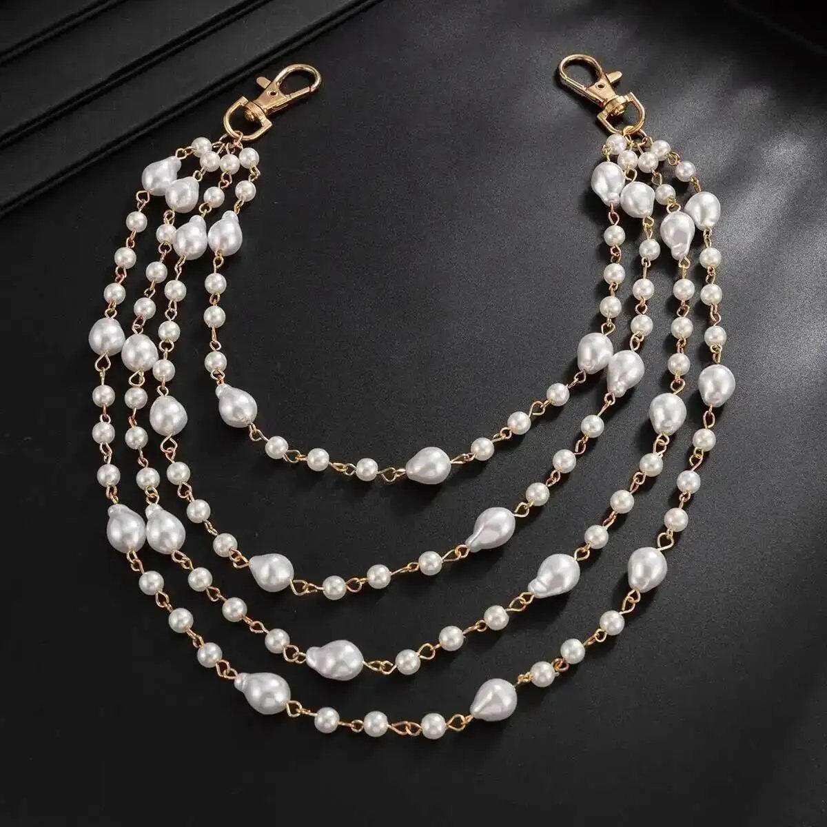 Salircon Stylish Multi layer Pearl Imitation Jeans Pants Chain Men Punk Trouser Keychain Wallet Chain Male Jewelry Accessory