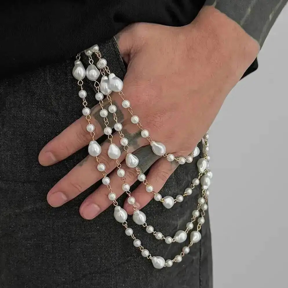 Salircon Stylish Multi layer Pearl Imitation Jeans Pants Chain Men Punk Trouser Keychain Wallet Chain Male Jewelry Accessory Salircon Stylish Multi layer Pearl Imitation Jeans Pants Chain Men Punk Trouser Keychain Wallet Chain Male Jewelry Accessory