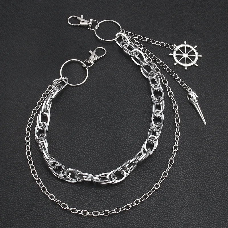 Metal Belt Chain HipHop Rock Punk Trousers Pant Waist Link Rudder Pendant Wallet Chain Keychain Ring Clip Keyring Jewelry