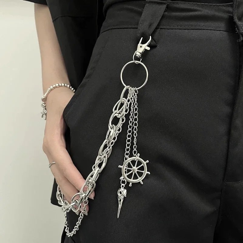 Metal Belt Chain HipHop Rock Punk Trousers Pant Waist Link Rudder Pendant Wallet Chain Keychain Ring Clip Keyring Jewelry