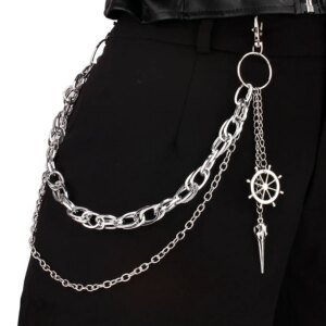 Metal Belt Chain HipHop Rock Punk Trousers Pant Waist Link Rudder Pendant Wallet Chain Keychain Ring Clip Keyring Jewelry