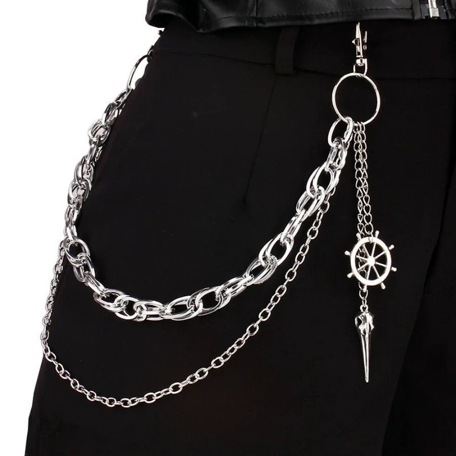 Metal Belt Chain HipHop Rock Punk Trousers Pant Waist Link Rudder Pendant Wallet Chain Keychain Ring Clip Keyring Jewelry
