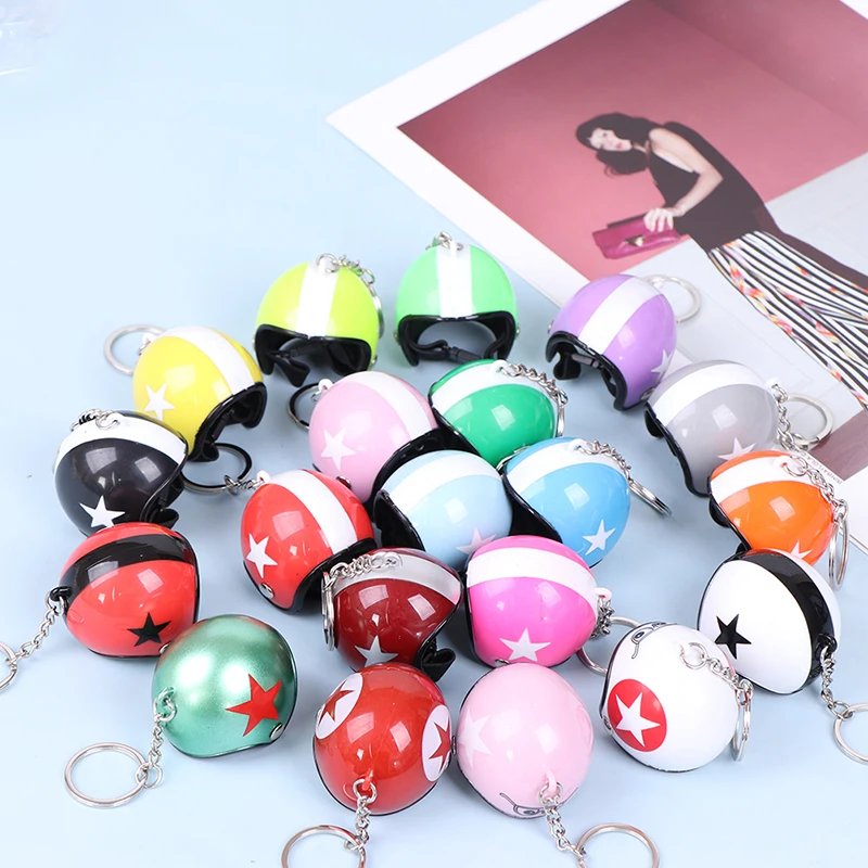 (.) Motorcycle Helmets Key chain Women Men Cute Safety Helmet Car Keychain Bags