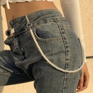 Simple Imitation Pearl Waist Chain Men Vintage Gold Color Metal Beads Beaded Jeans Key Wallet Chain Girls Fashion Jewelry
