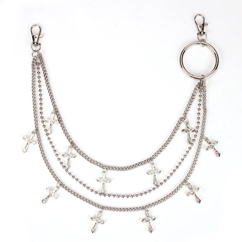 Punk Rock Metal Cross Pants Waist Chain Men Women Key Chain Big Ring Wallet Keychain Jeans Unisex Hip-hop Jewelry Gift