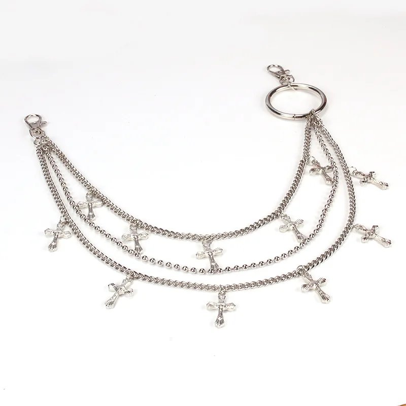 Punk Rock Metal Cross Pants Waist Chain Men Women Key Chain Big Ring Wallet Keychain Jeans Unisex Hip-hop Jewelry Gift
