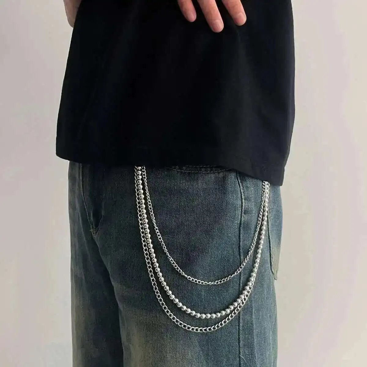 KunJoe Punk Rock Multilayer Metal Pants Chain Wallet Belt Chain Men Women Versatile Beaded Keychain Trousers Jeans Accessories KunJoe Punk Rock Multilayer Metal Pants Chain Wallet Belt Chain Men Women Versatile Beaded Keychain Trousers Jeans Accessories