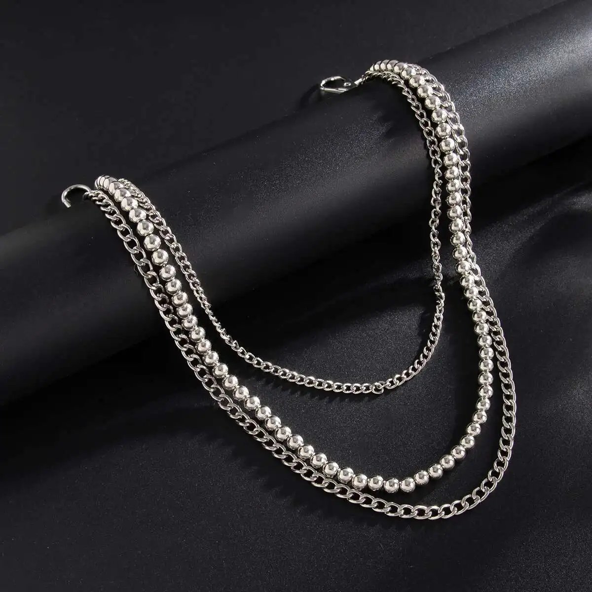 KunJoe Punk Rock Multilayer Metal Pants Chain Wallet Belt Chain Men Women Versatile Beaded Keychain Trousers Jeans Accessories