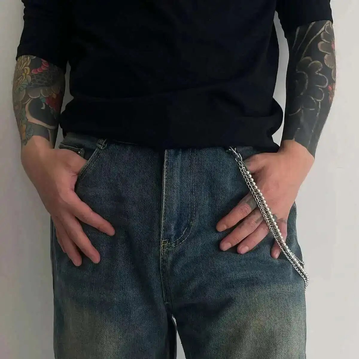 KunJoe Punk Rock Multilayer Metal Pants Chain Wallet Belt Chain Men Women Versatile Beaded Keychain Trousers Jeans Accessories KunJoe Punk Rock Multilayer Metal Pants Chain Wallet Belt Chain Men Women Versatile Beaded Keychain Trousers Jeans Accessories