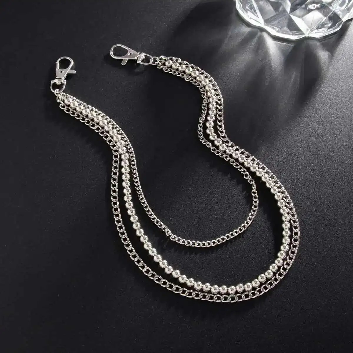 KunJoe Punk Rock Multilayer Metal Pants Chain Wallet Belt Chain Men Women Versatile Beaded Keychain Trousers Jeans Accessories
