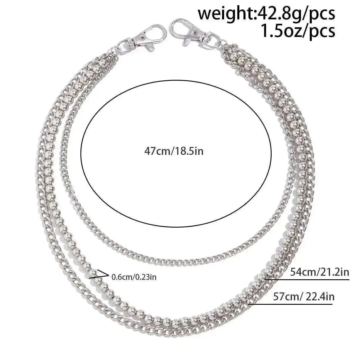 KunJoe Punk Rock Multilayer Metal Pants Chain Wallet Belt Chain Men Women Versatile Beaded Keychain Trousers Jeans Accessories