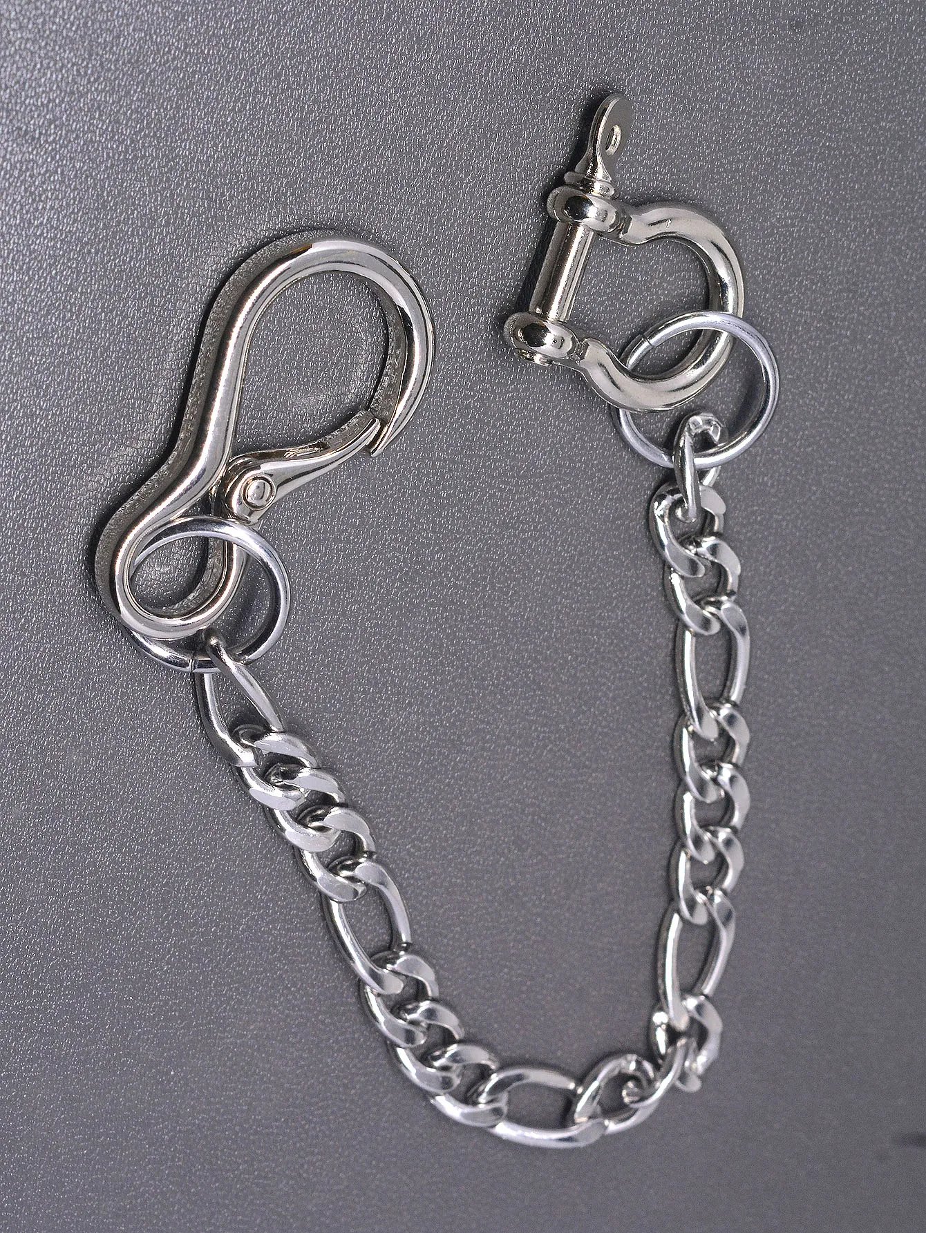 10 inch silver plated short  trouses  biker jean waist keychain 12mm stainless steel NK and shackle chain EDC gift