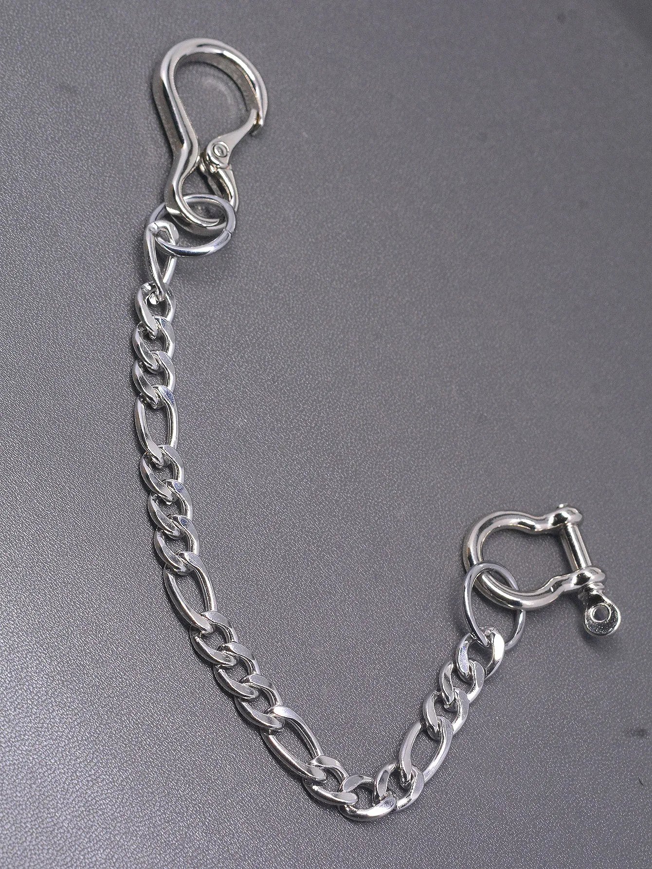 10 inch silver plated short trouses biker jean waist keychain 12mm stainless steel NK and shackle chain EDC gift 10 inch silver plated short trouses biker jean waist keychain 12mm stainless steel NK and shackle chain EDC gift