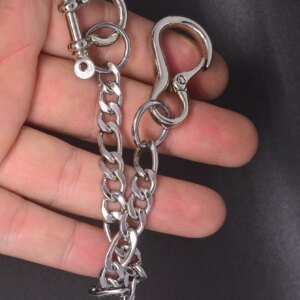 10 inch silver plated short trouses biker jean waist keychain 12mm stainless steel NK and shackle chain EDC gift