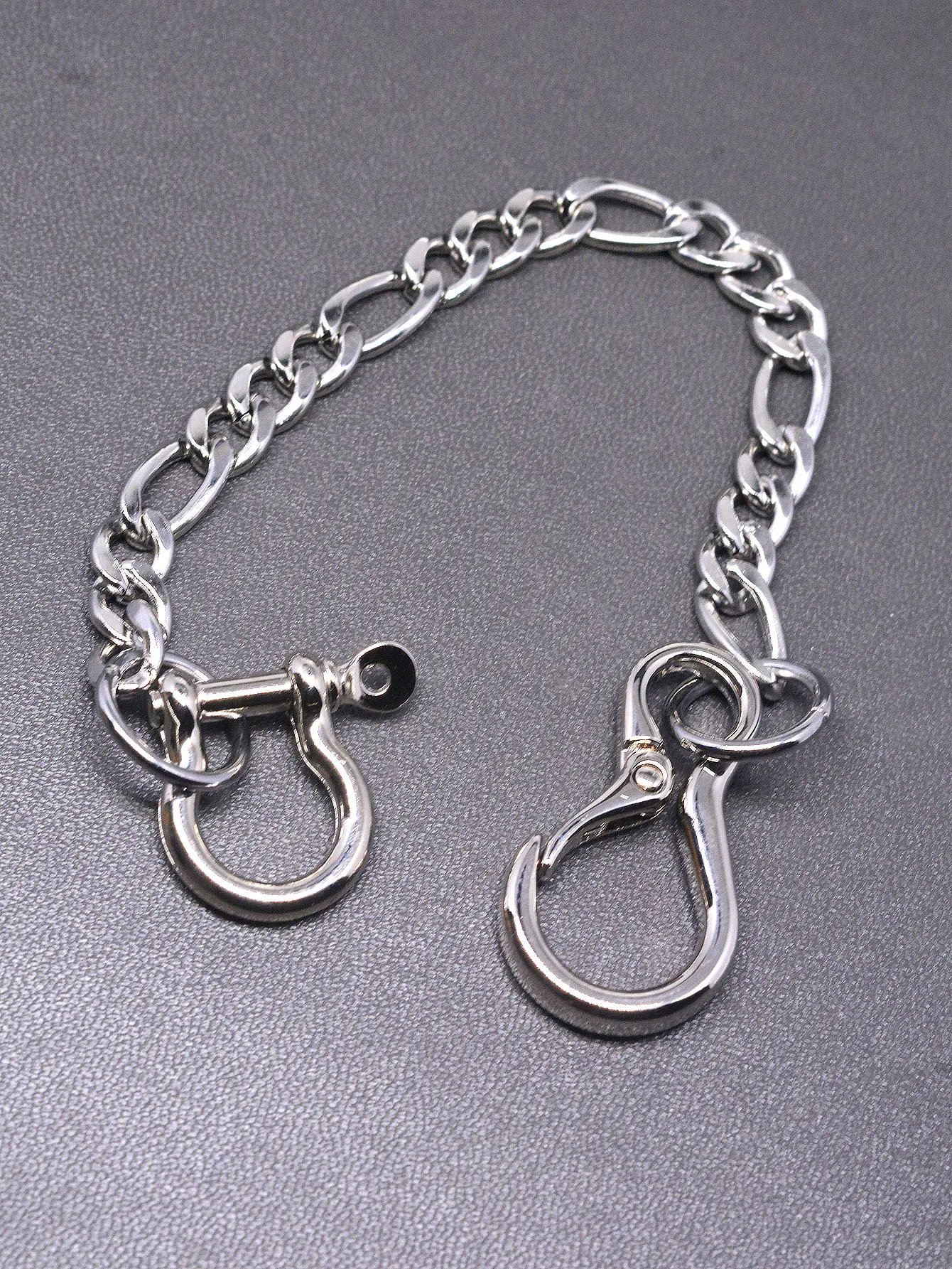 10 inch silver plated short  trouses  biker jean waist keychain 12mm stainless steel NK and shackle chain EDC gift