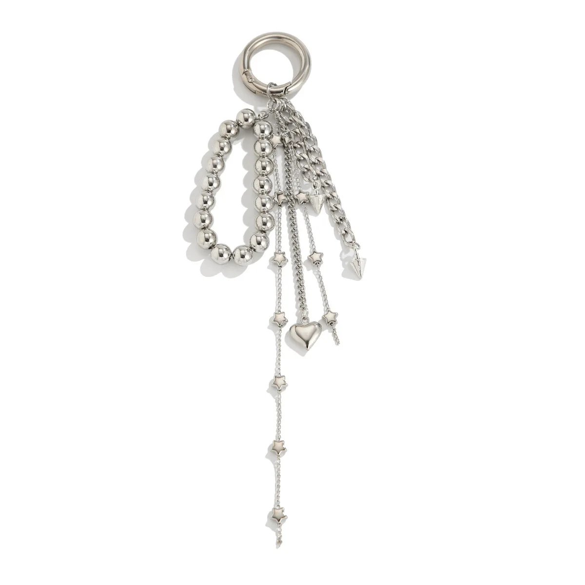 Fashion Imitation Pearl Chain Keychain Punk Silver Color Star Rivet Bag Chain Pendant Jewelry Accessories Daily Wear Keychain