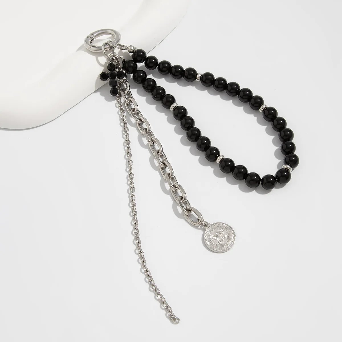 Fashion Imitation Pearl Chain Keychain Punk Silver Color Star Rivet Bag Chain Pendant Jewelry Accessories Daily Wear Keychain