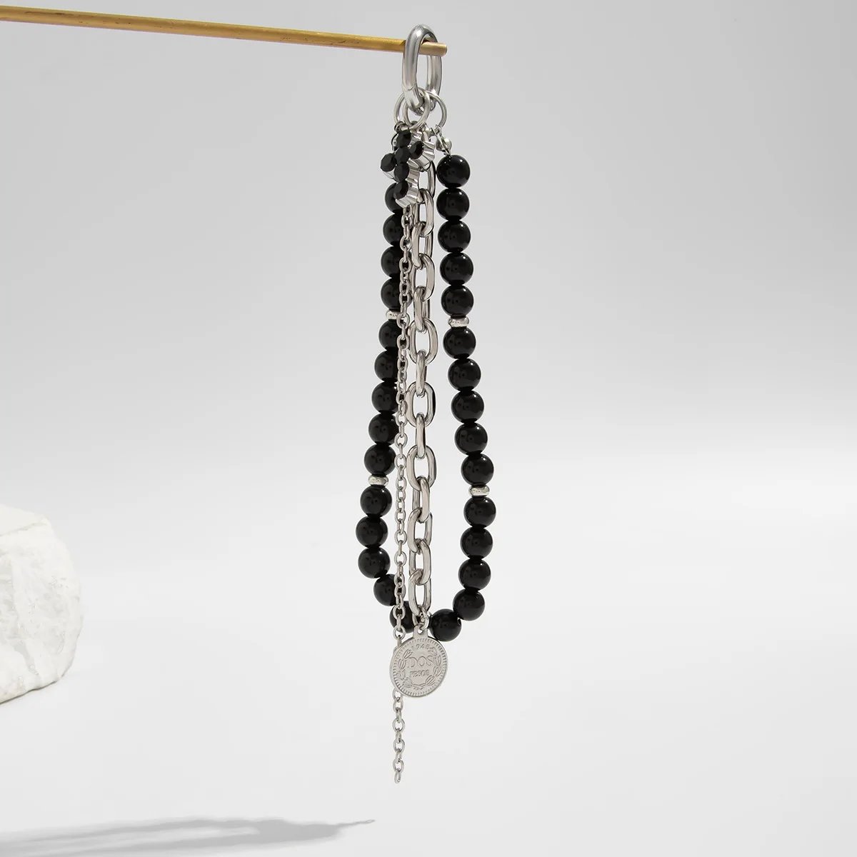 Fashion Imitation Pearl Chain Keychain Punk Silver Color Star Rivet Bag Chain Pendant Jewelry Accessories Daily Wear Keychain