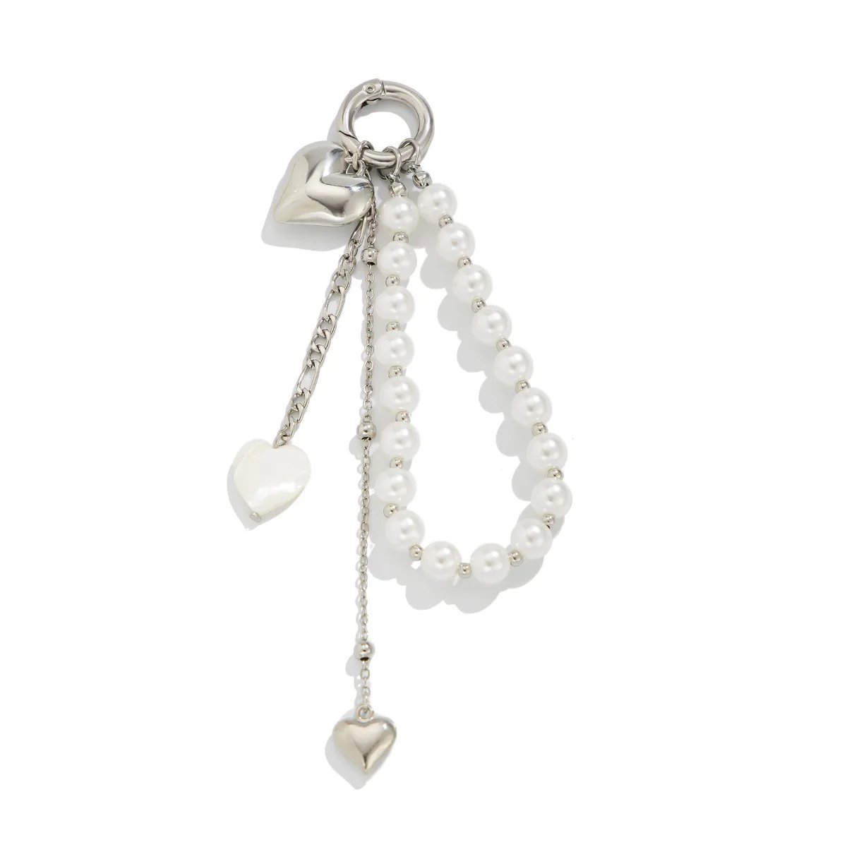 Fashion Imitation Pearl Chain Keychain Punk Silver Color Star Rivet Bag Chain Pendant Jewelry Accessories Daily Wear Keychain