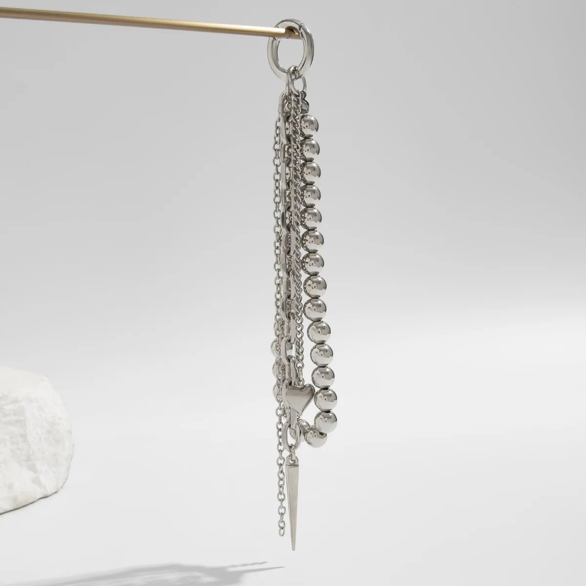 Fashion Imitation Pearl Chain Keychain Punk Silver Color Star Rivet Bag Chain Pendant Jewelry Accessories Daily Wear Keychain