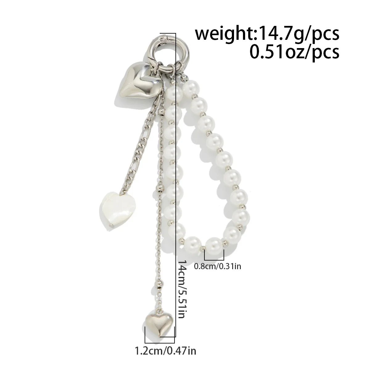 Fashion Imitation Pearl Chain Keychain Punk Silver Color Star Rivet Bag Chain Pendant Jewelry Accessories Daily Wear Keychain