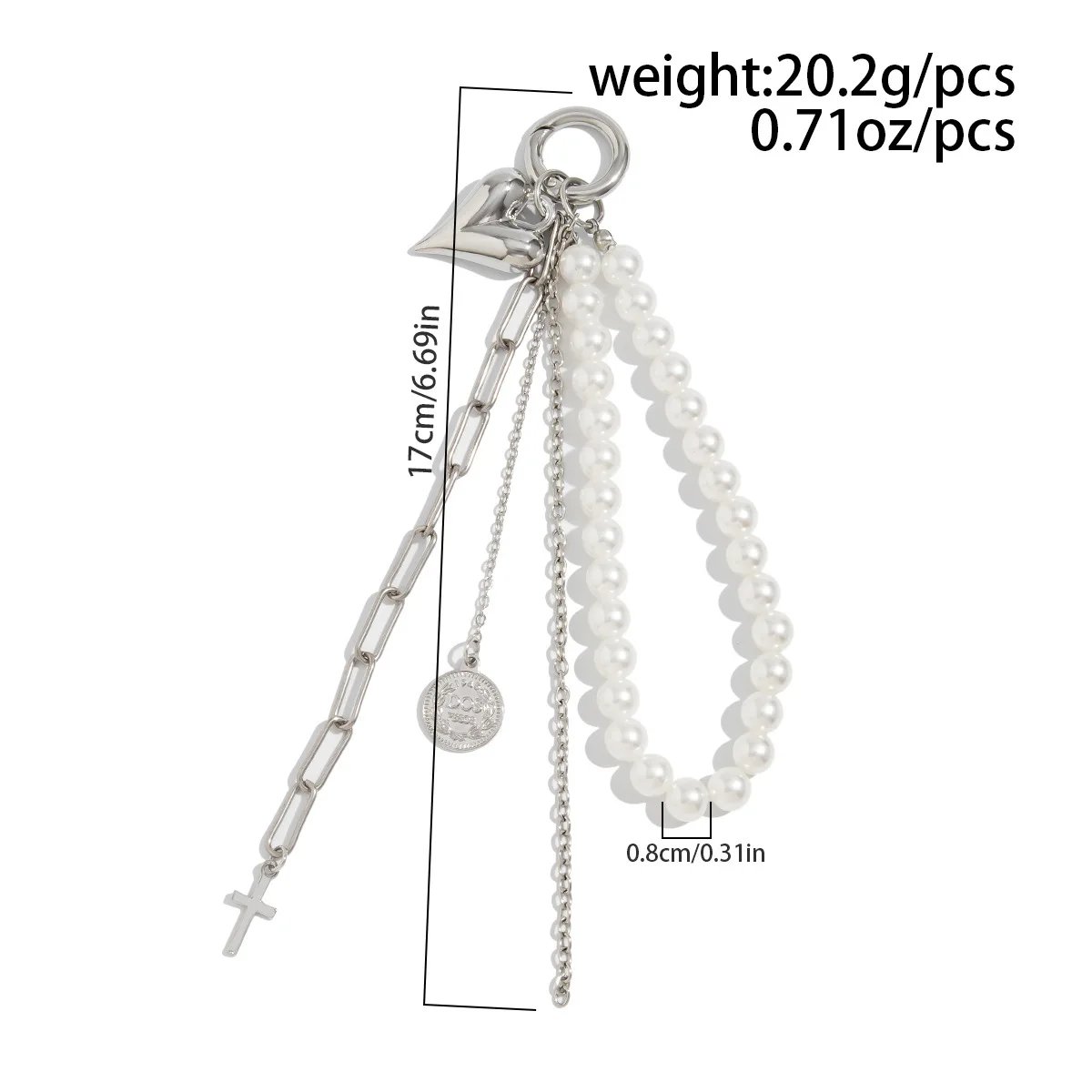 Fashion Imitation Pearl Chain Keychain Punk Silver Color Star Rivet Bag Chain Pendant Jewelry Accessories Daily Wear Keychain