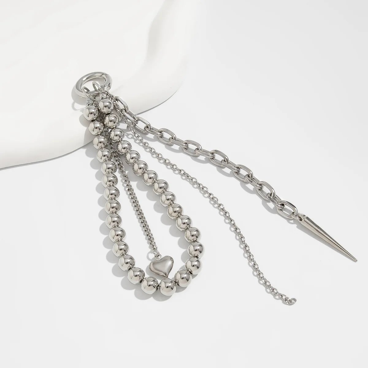 Fashion Imitation Pearl Chain Keychain Punk Silver Color Star Rivet Bag Chain Pendant Jewelry Accessories Daily Wear Keychain