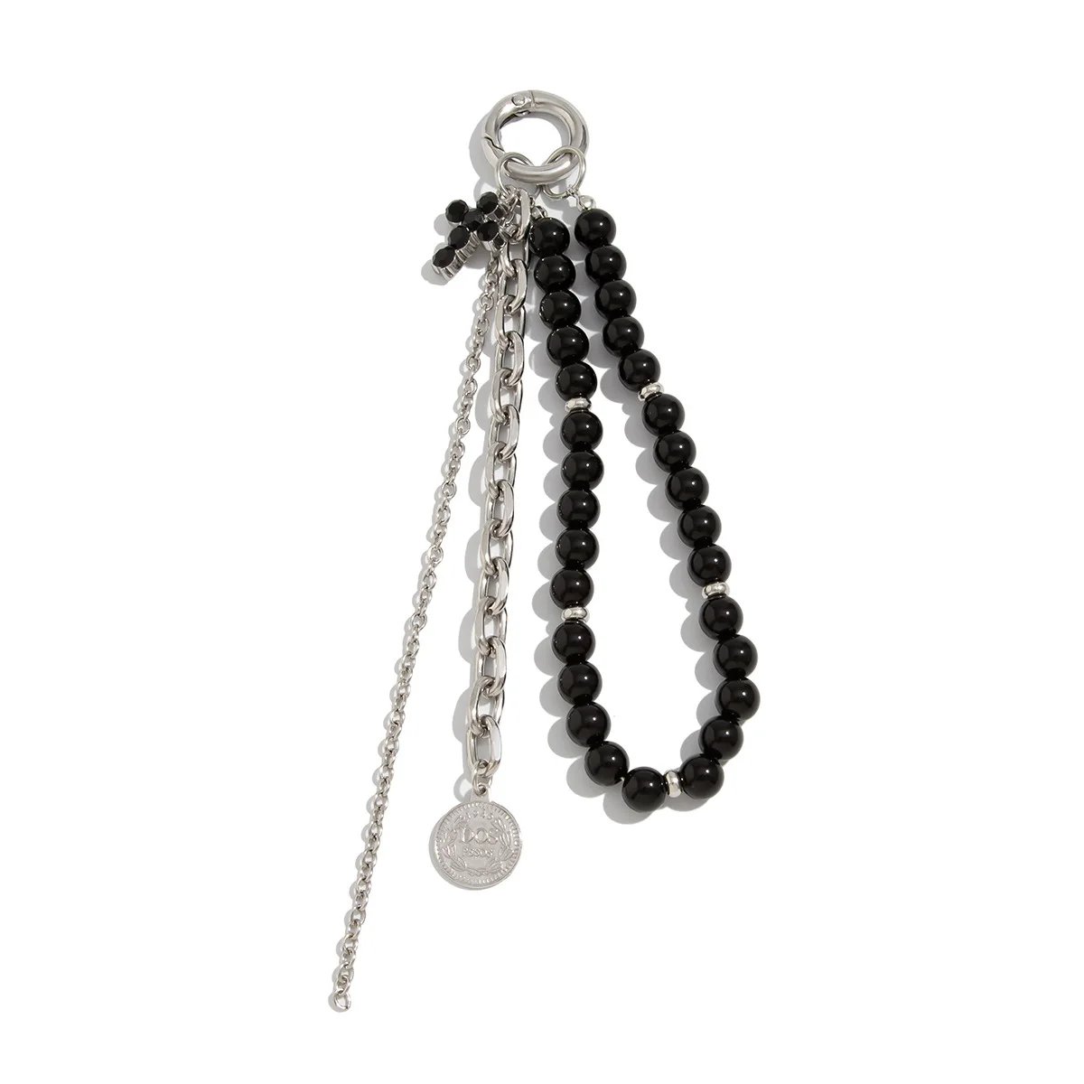 Fashion Imitation Pearl Chain Keychain Punk Silver Color Star Rivet Bag Chain Pendant Jewelry Accessories Daily Wear Keychain