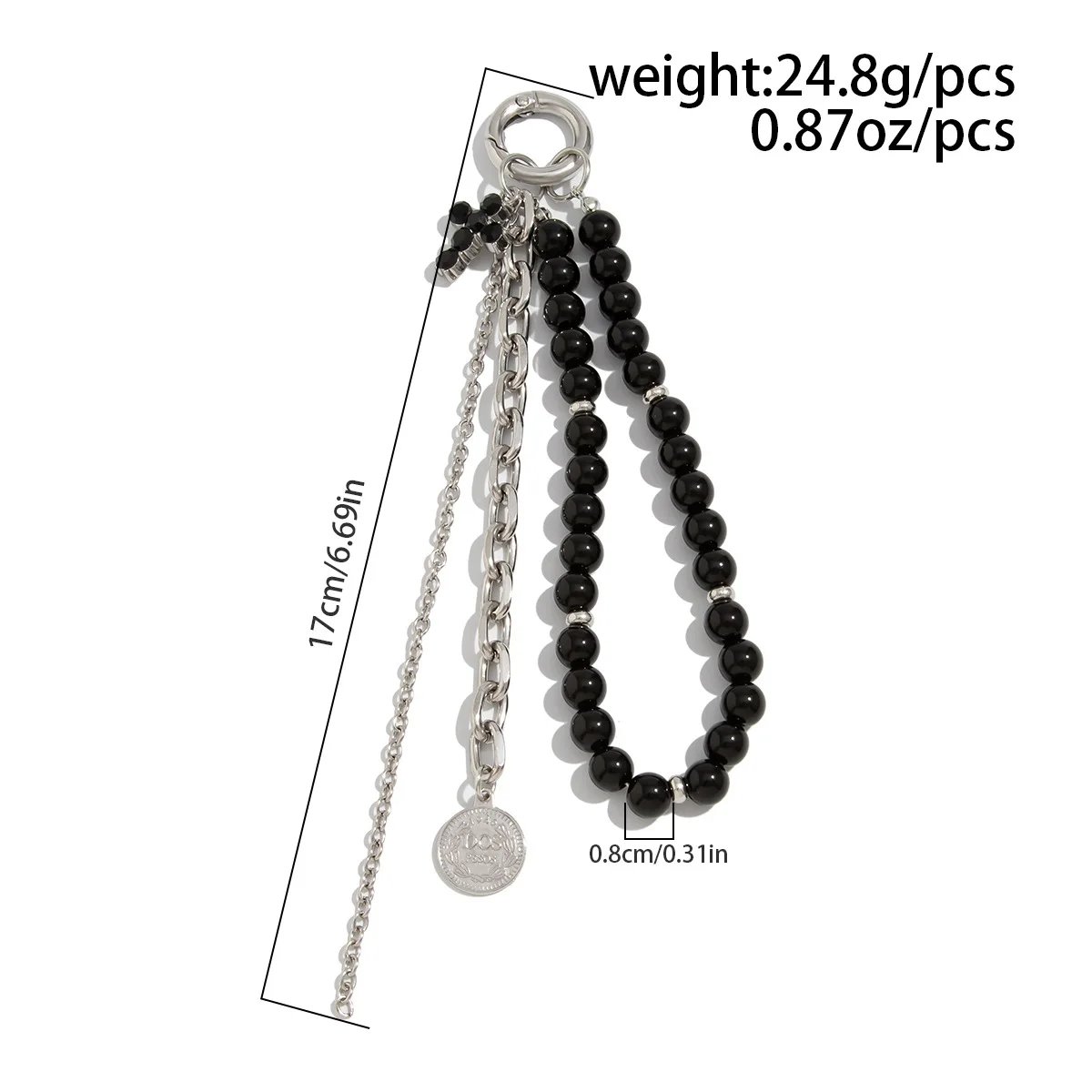Fashion Imitation Pearl Chain Keychain Punk Silver Color Star Rivet Bag Chain Pendant Jewelry Accessories Daily Wear Keychain