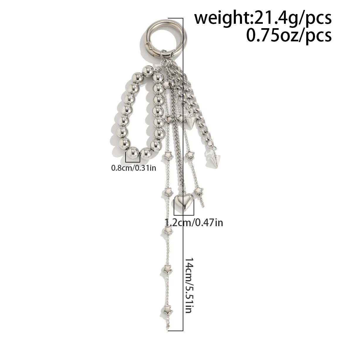 Fashion Imitation Pearl Chain Keychain Punk Silver Color Star Rivet Bag Chain Pendant Jewelry Accessories Daily Wear Keychain