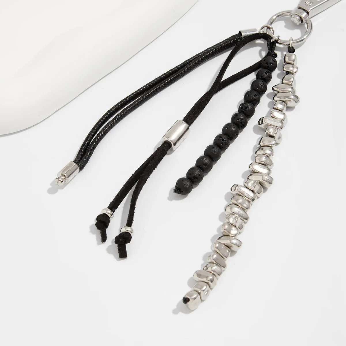 Fashion Imitation Pearl Chain Keychain Punk Silver Color Star Rivet Bag Chain Pendant Jewelry Accessories Daily Wear Keychain