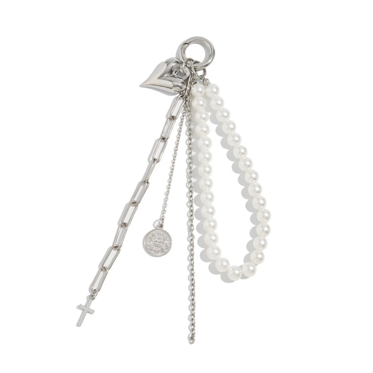 Fashion Imitation Pearl Chain Keychain Punk Silver Color Star Rivet Bag Chain Pendant Jewelry Accessories Daily Wear Keychain