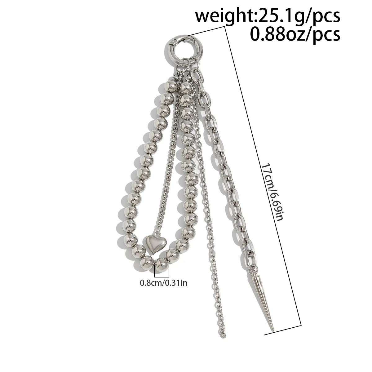 Fashion Imitation Pearl Chain Keychain Punk Silver Color Star Rivet Bag Chain Pendant Jewelry Accessories Daily Wear Keychain