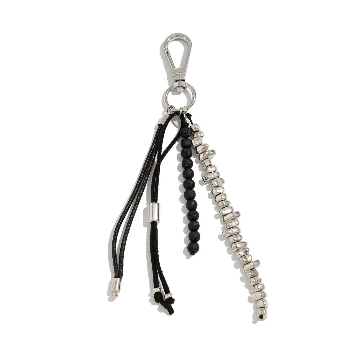 Fashion Imitation Pearl Chain Keychain Punk Silver Color Star Rivet Bag Chain Pendant Jewelry Accessories Daily Wear Keychain