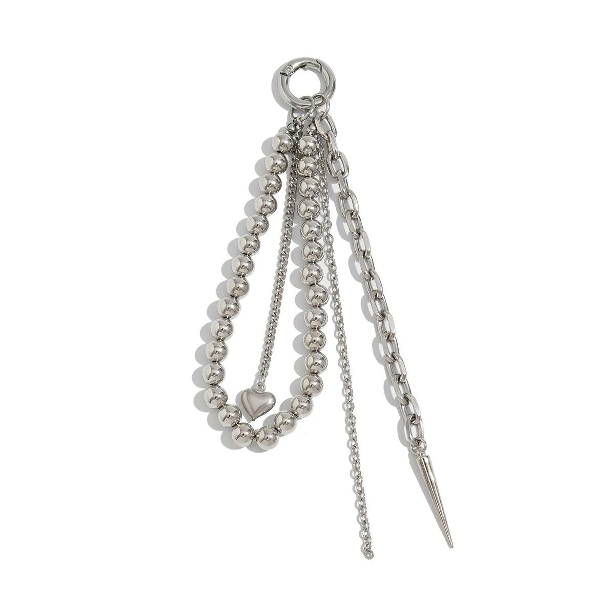 Fashion Imitation Pearl Chain Keychain Punk Silver Color Star Rivet Bag Chain Pendant Jewelry Accessories Daily Wear Keychain