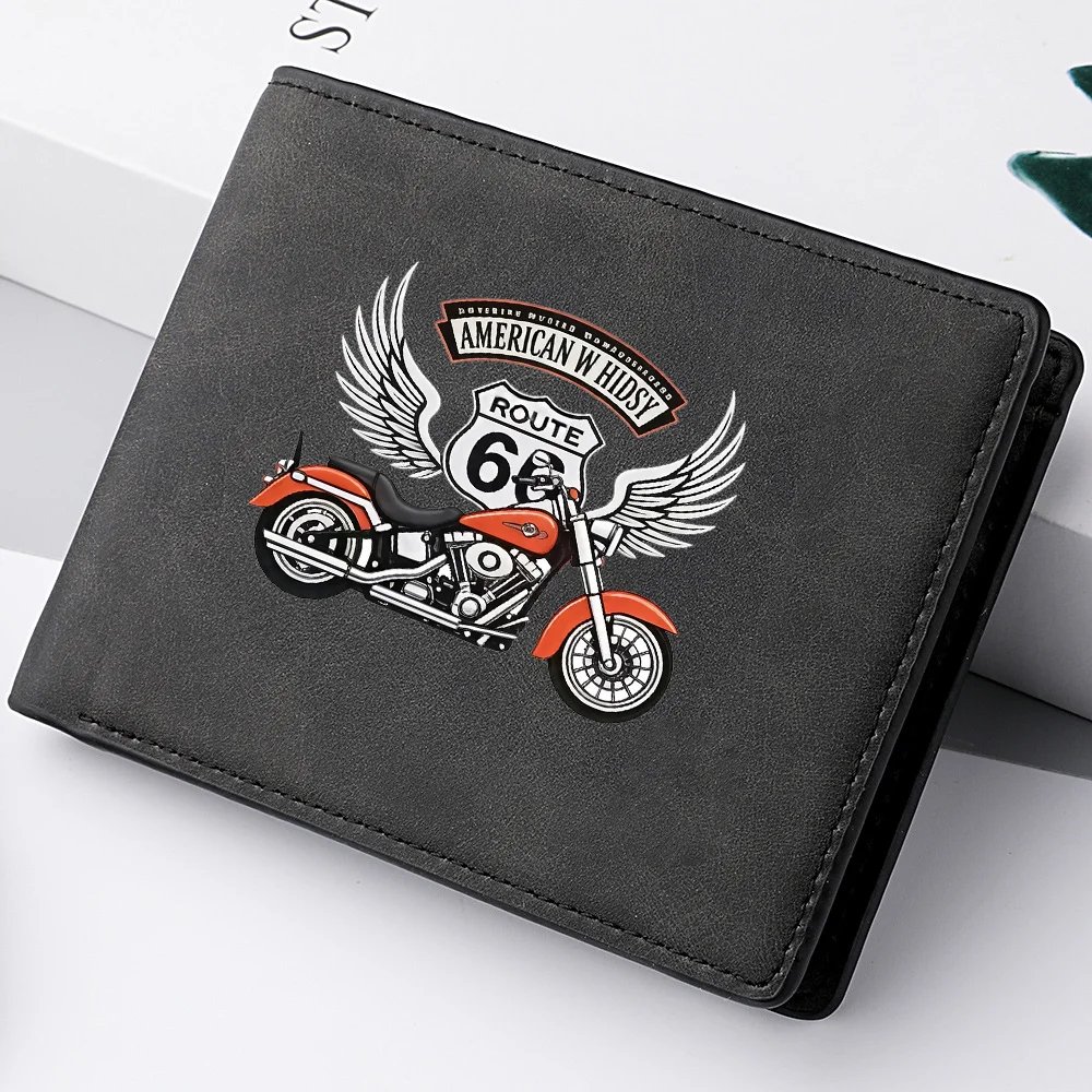 Men's Vintage PU Leather Double-Fold Wallet with Motorcycle Wing-Shaped Print Casual Short-Style Men's Wallet Men's Vintage PU Leather Double-Fold Wallet with Motorcycle Wing-Shaped Print Casual Short-Style Men's Wallet
