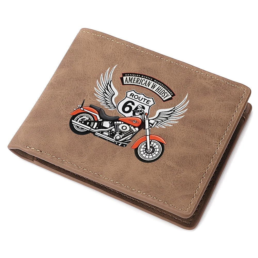 Men's Vintage PU Leather Double-Fold Wallet with Motorcycle Wing-Shaped Print Casual Short-Style Men's Wallet Men's Vintage PU Leather Double-Fold Wallet with Motorcycle Wing-Shaped Print Casual Short-Style Men's Wallet