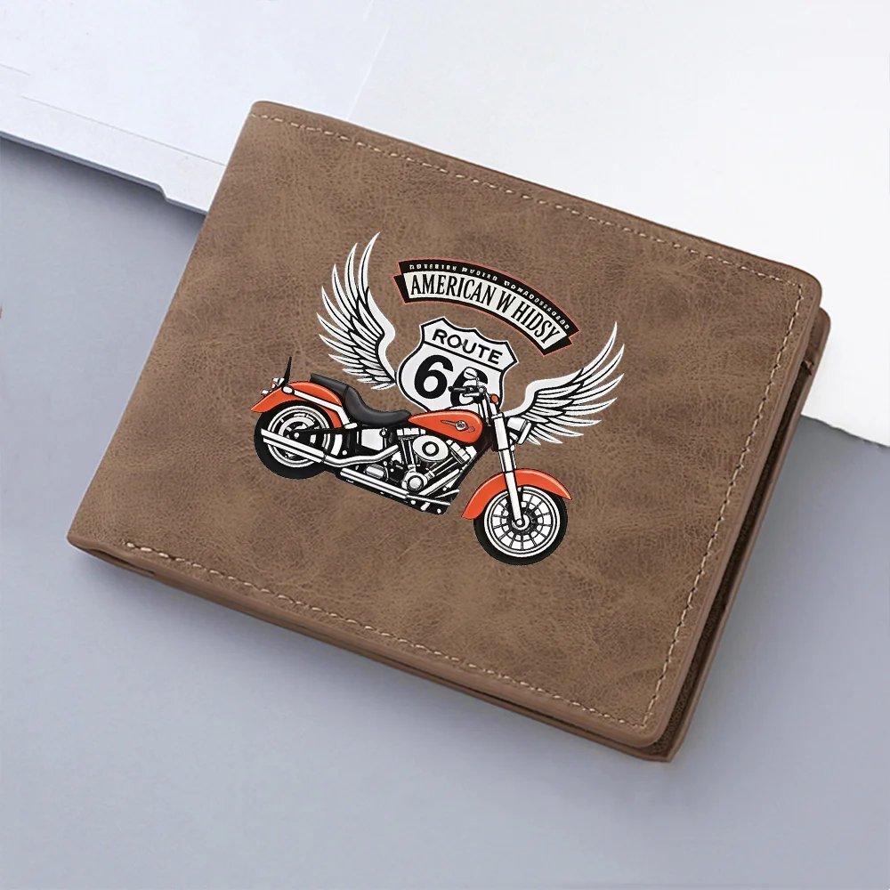 Men's Vintage PU Leather Double-Fold Wallet with Motorcycle Wing-Shaped Print Casual Short-Style Men's Wallet Men's Vintage PU Leather Double-Fold Wallet with Motorcycle Wing-Shaped Print Casual Short-Style Men's Wallet