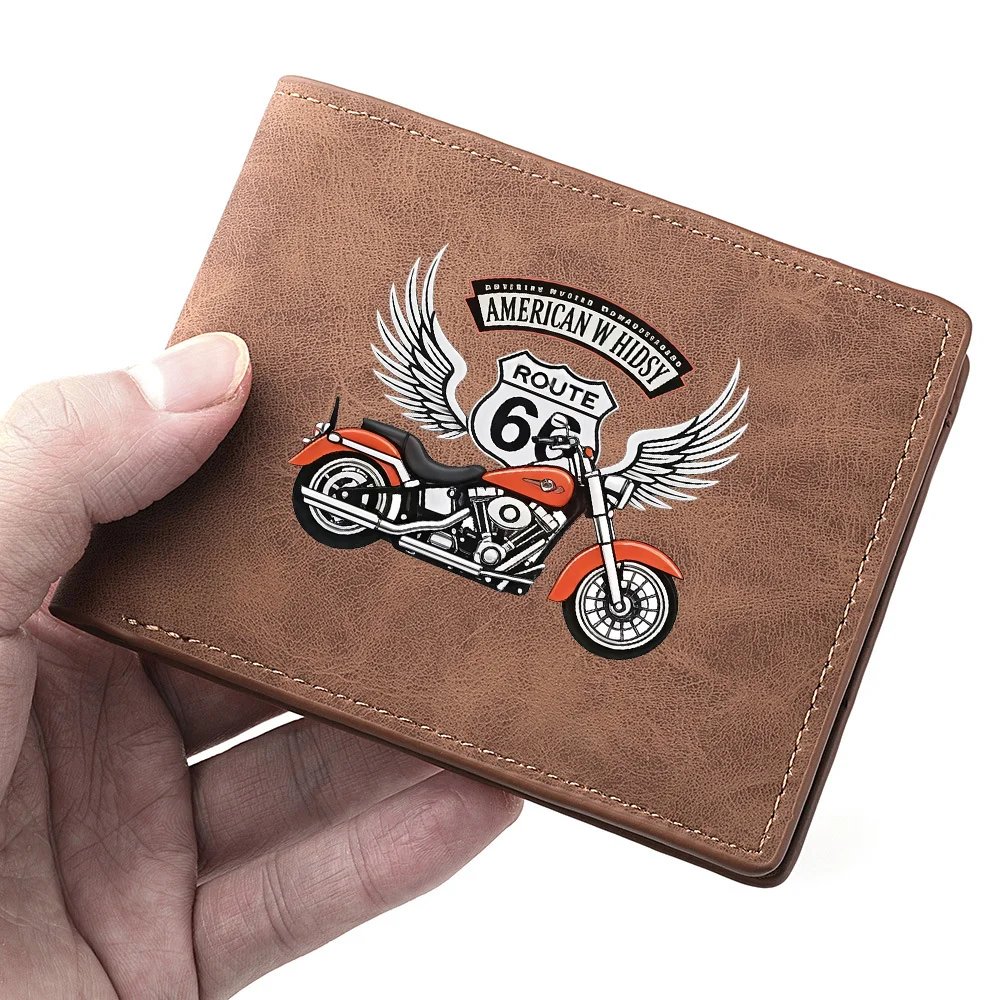 Men's Vintage PU Leather Double-Fold Wallet with Motorcycle Wing-Shaped Print Casual Short-Style Men's Wallet Men's Vintage PU Leather Double-Fold Wallet with Motorcycle Wing-Shaped Print Casual Short-Style Men's Wallet