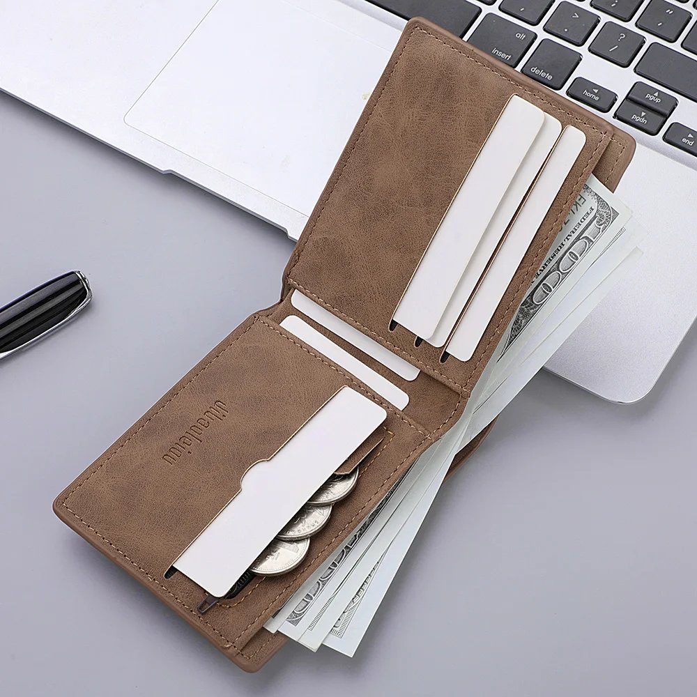 Men's Vintage PU Leather Double-Fold Wallet with Motorcycle Wing-Shaped Print Casual Short-Style Men's Wallet Men's Vintage PU Leather Double-Fold Wallet with Motorcycle Wing-Shaped Print Casual Short-Style Men's Wallet